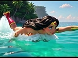 Wonder Woman Relaxes Nude In Themyscira Paradise Island With Crystal Lagoon And Powerful Waterfall